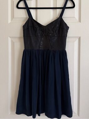 Amanda Uprichard silk Navy and leather Black Dress
